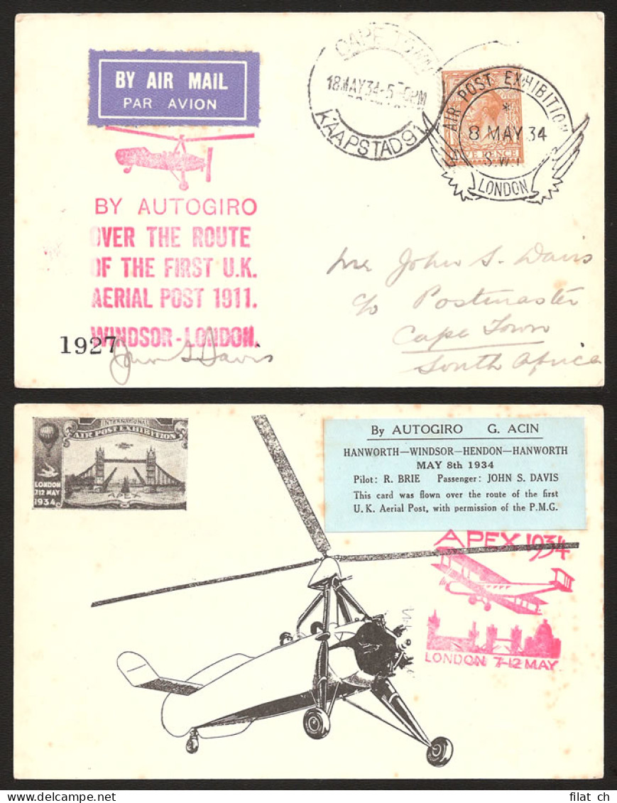 South Africa 1934 Autogiro Souvenir Card To Cape Town - Ohne Zuordnung