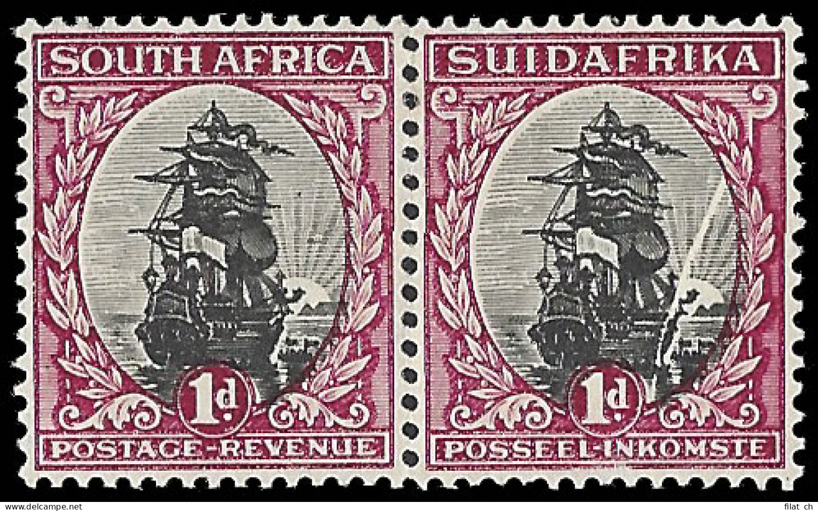 South Africa 1930 1d Ship Centre Printed On Creased Paper - Non Classés