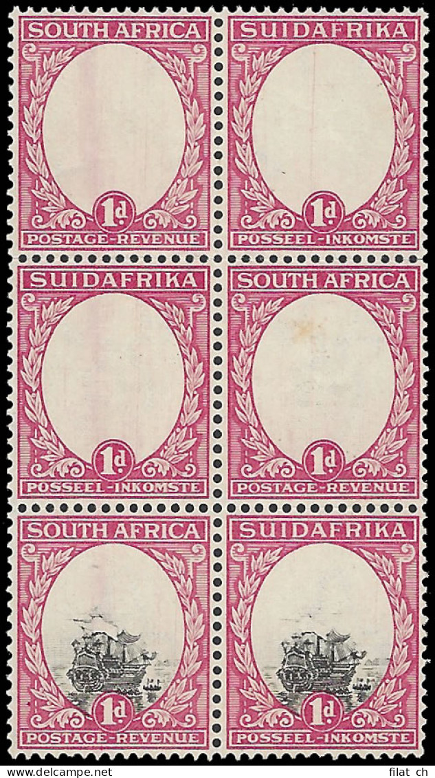 South Africa 1930 1d Inverted Wmk Vignettes Omitted Block - Sin Clasificación