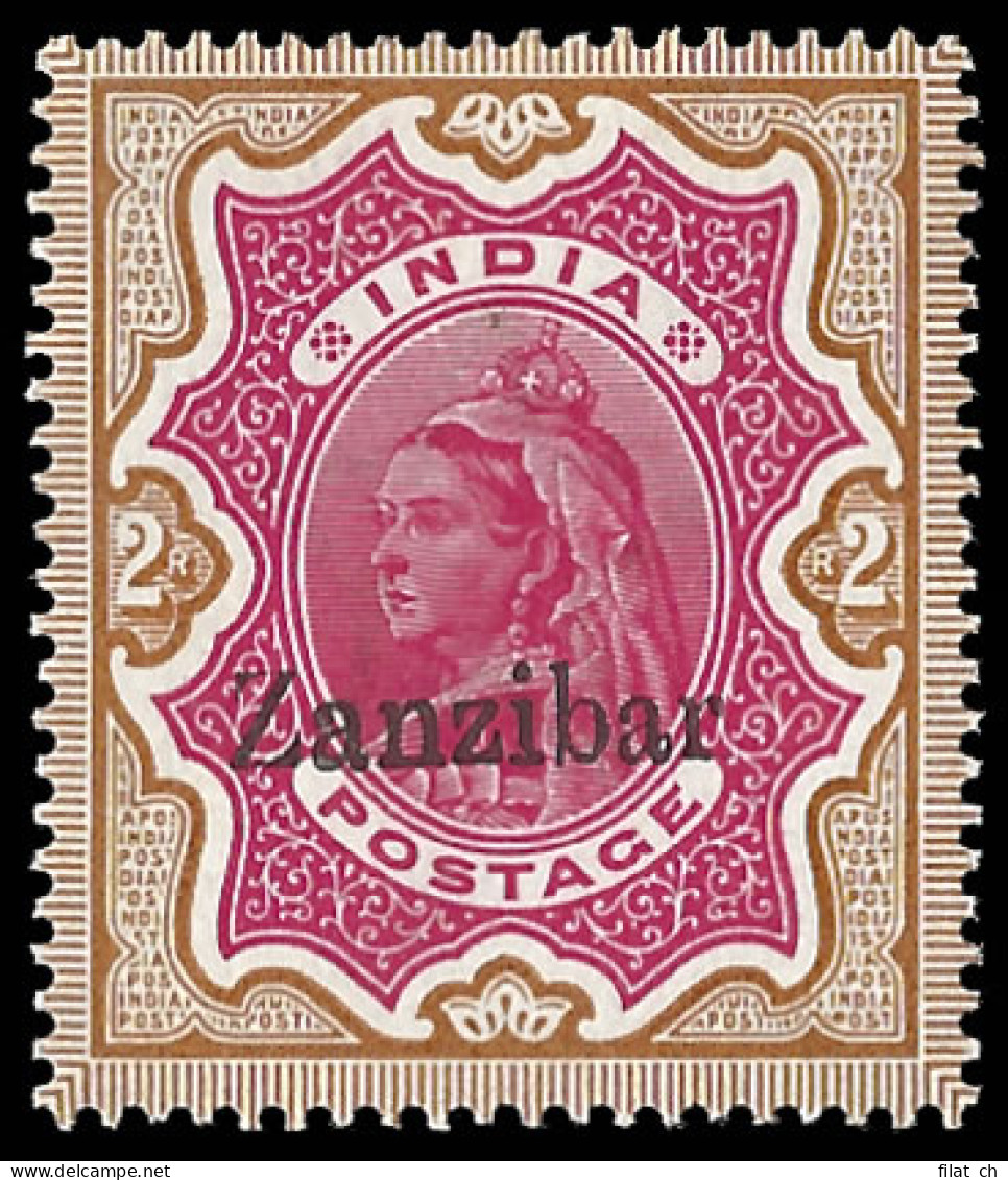 Zanzibar 1895 QV 2r Daun's Capital Z Variety - Zanzibar (...-1963)