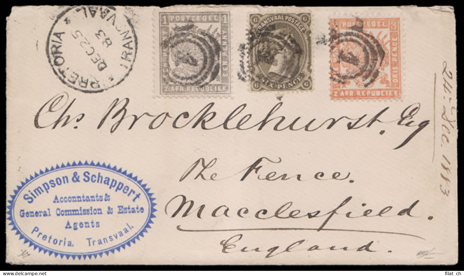 Transvaal 1883 Christmas Mailing, Bourne Celliers Combination - Transvaal (1870-1909)