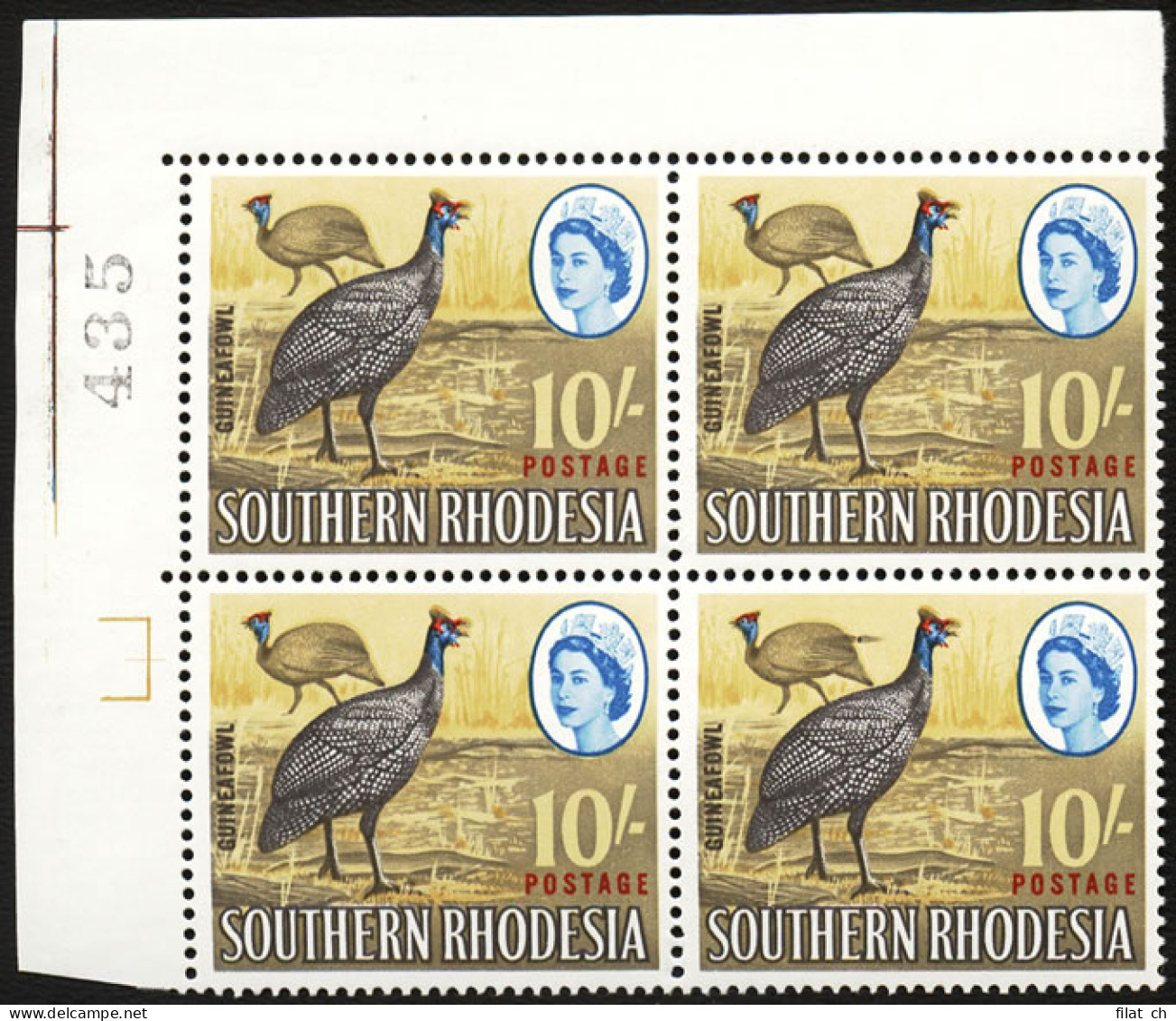 Southern Rhodesia 1964 10/- Tail Feather Flaw Sheet No Block - Autres & Non Classés