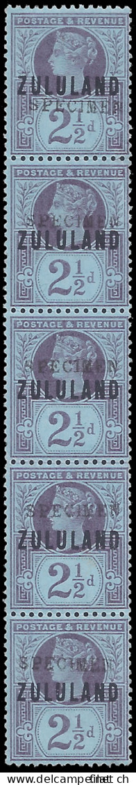 Zululand 1888 2&frac12;d GB9 Specimen Strip Of Five - Zululand (1888-1902)