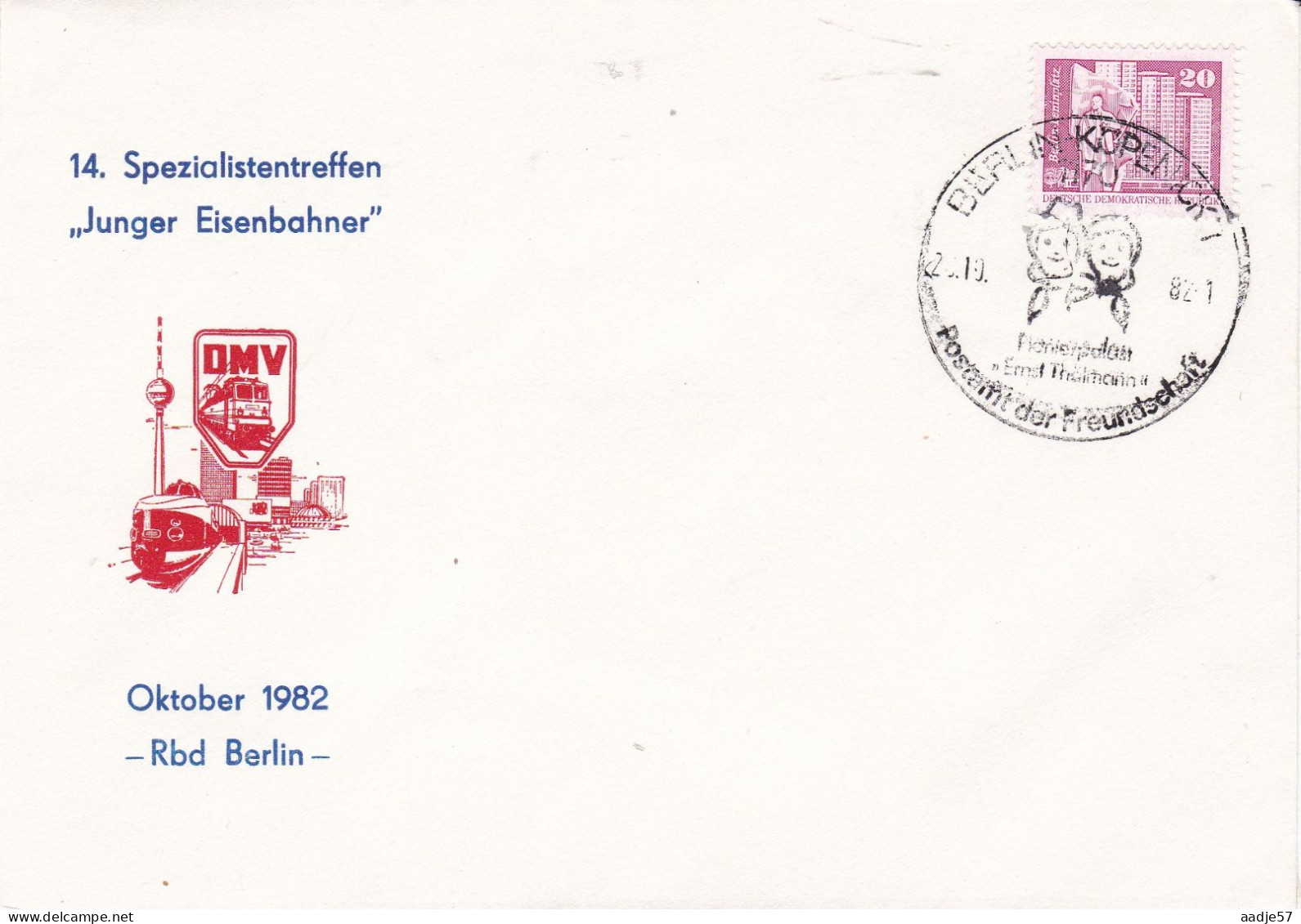 Germany Deutschland  Sonderpostambt Im Kulturpalast 14 Junger Eisenbahner 20-08-1982 - Tramways