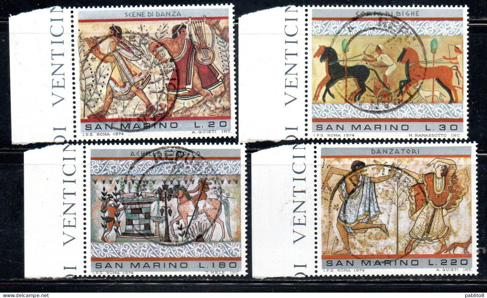 REPUBBLICA DI SAN MARINO 1975 ARTE ETRUSCA ETRUSCAN ART SERIE COMPLETA COMPLETE SET USATA USED OBLITERE' - Used Stamps