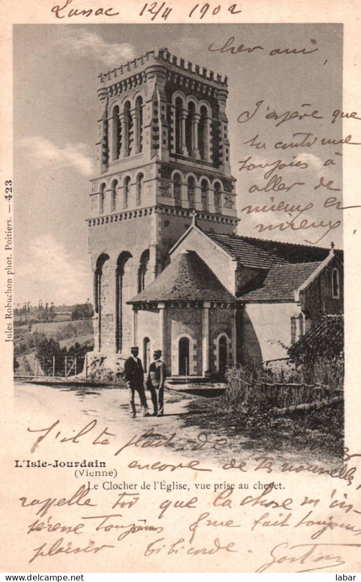 CPA L ISLE JOURDAIN 86 Le Clocher De L'église : Vue Prise Au Chevet JULES ROBUCHON 1902 - L'Isle Jourdain