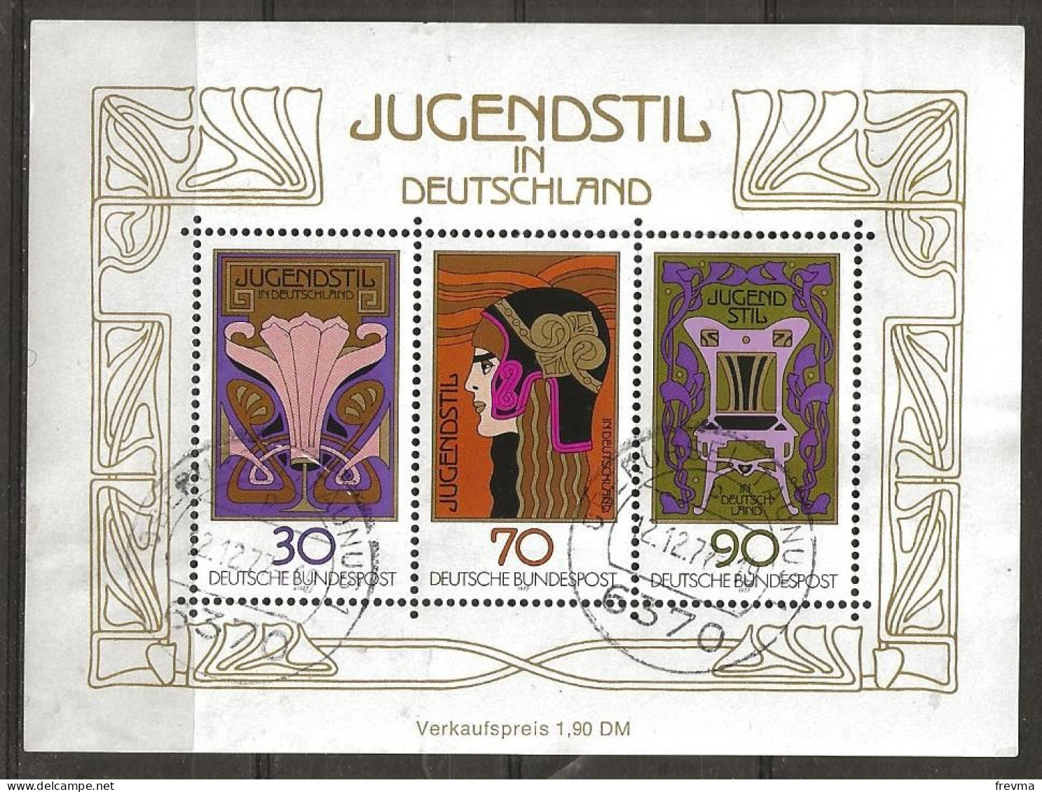 Timbre Bloc Feuillet Allemagne 1977 Jugendstil - 1971-1980