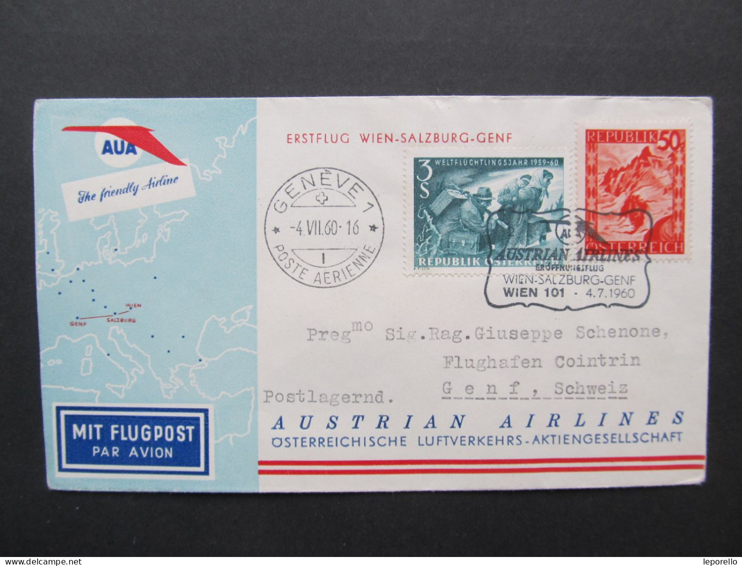 BRIEF Ballonpost Flugpost Wien - Genf 1960 /// P3385 - Globos