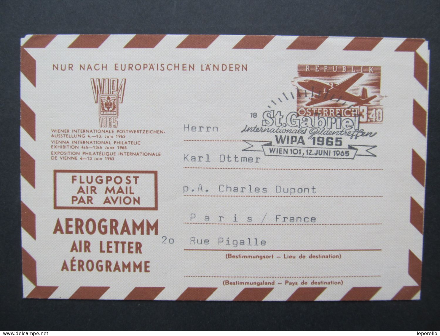 BRIEF Ballonpost Flugpost Aerogramm WIPA 1965 /// P3389 - Globos