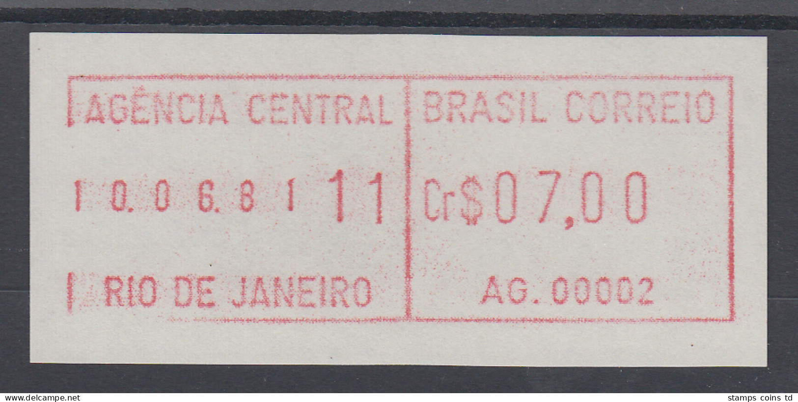 Brasilien FRAMA-ATM AG.00002, Wert 07,00 Cr$, Druckdatum 10.06.81 Von VS **  - Franking Labels