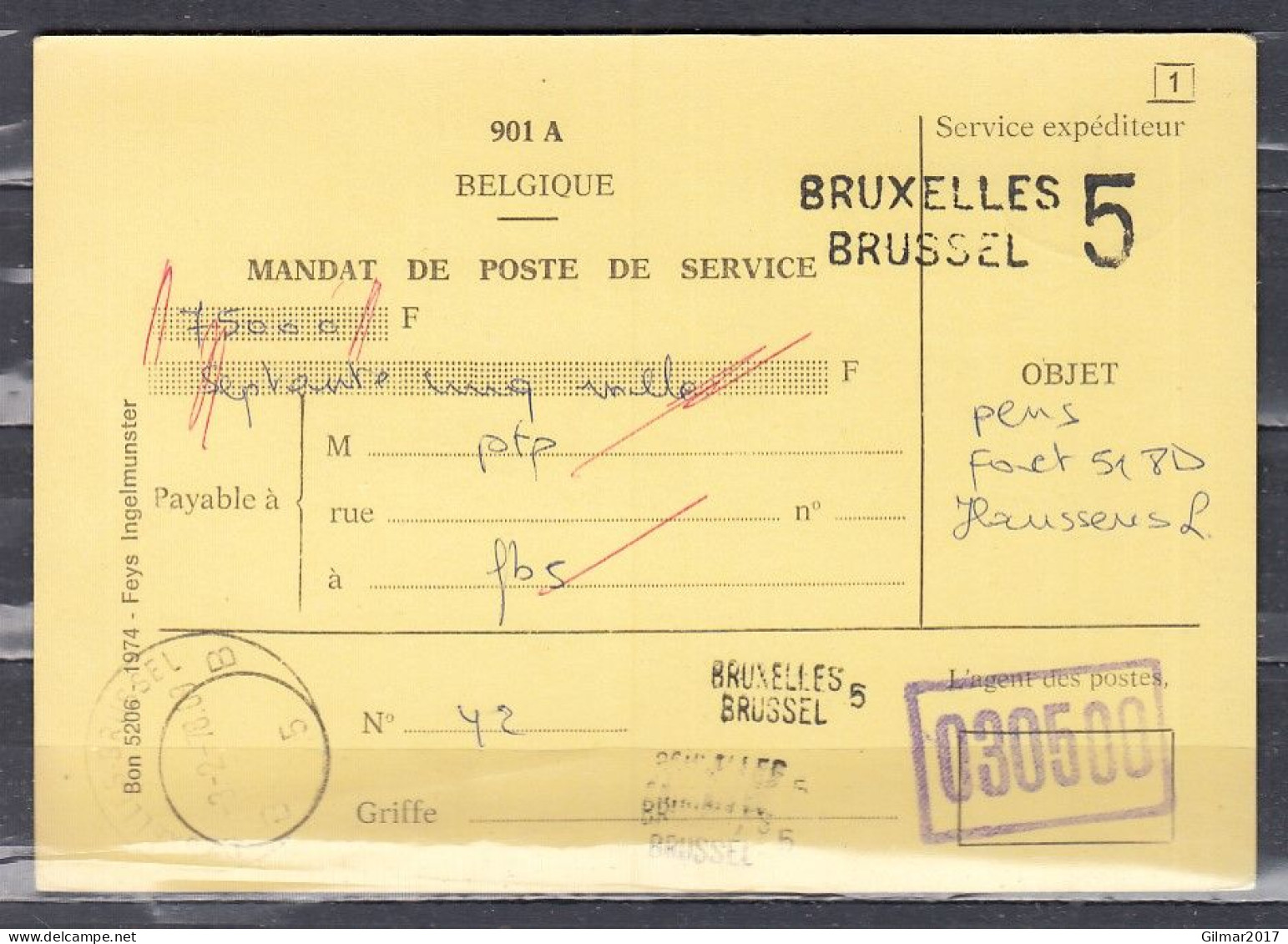 Kaart Van Bruxelles-Brussel B5B Met Langstempel Bruxelles Brussel 5 - Griffes Linéaires