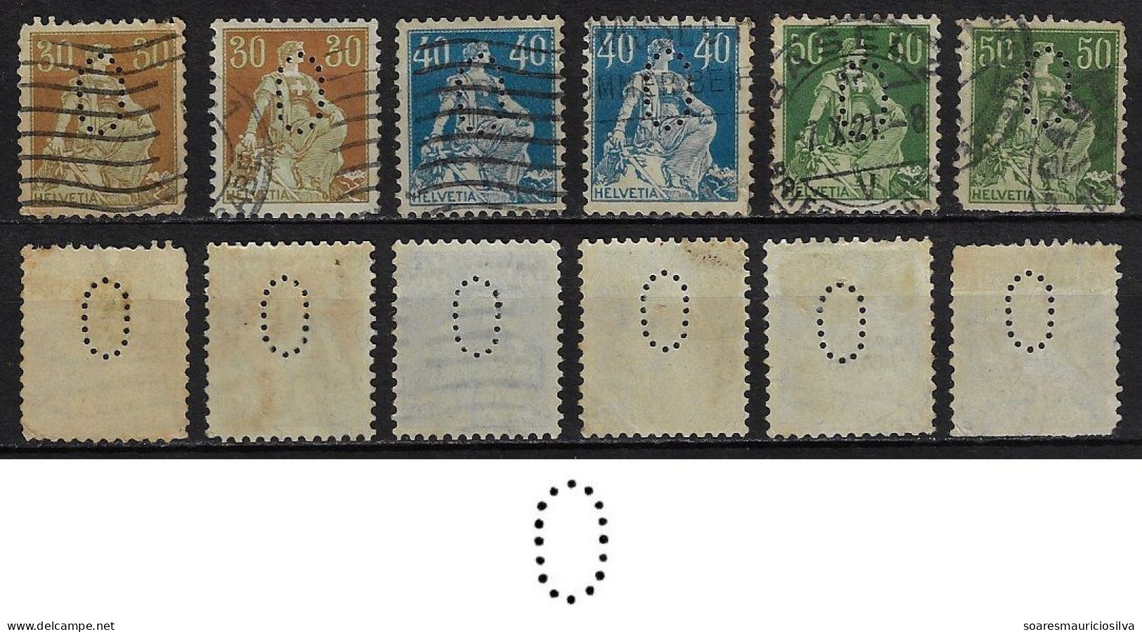 Switzerland 1921/1931 6 Stamp With Perfin O By Schweizerischer Bankverein Bank From Basel Lochung Perfore - Perfins