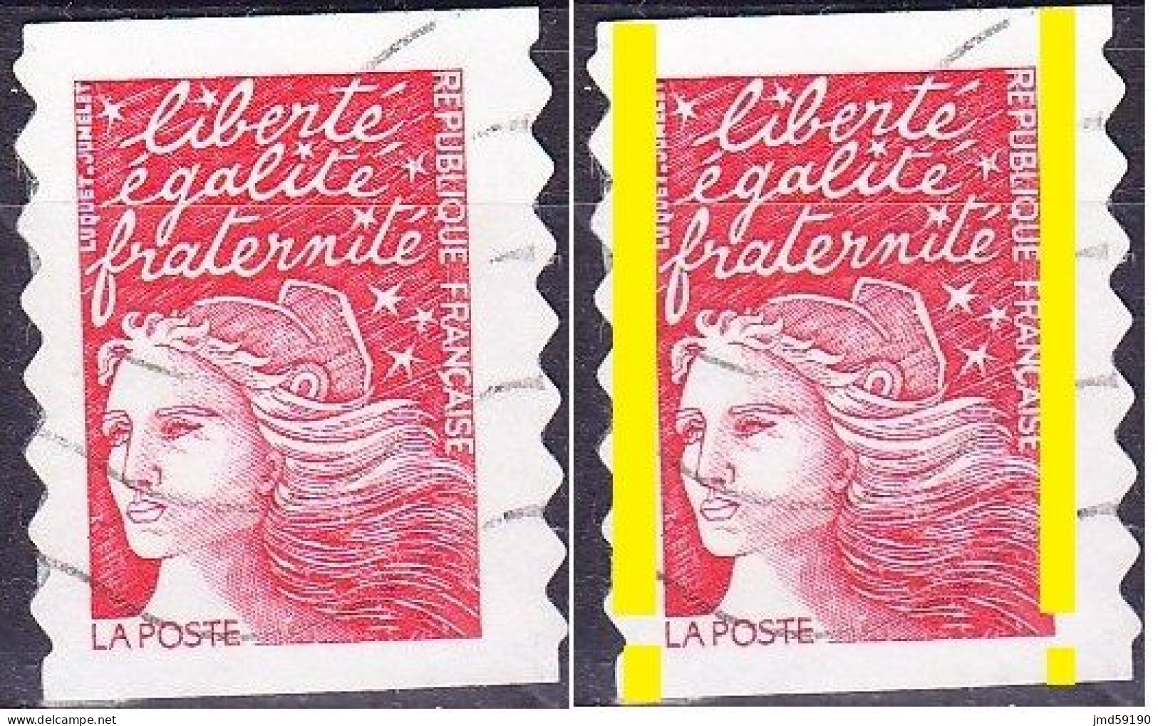 Variété Avec Bande De Phosphore à Cheval, Sur Timbre Rouge Oblitéré Marianne De Luquet N°3085 - 1997-2004 Marianne Du 14 Juillet