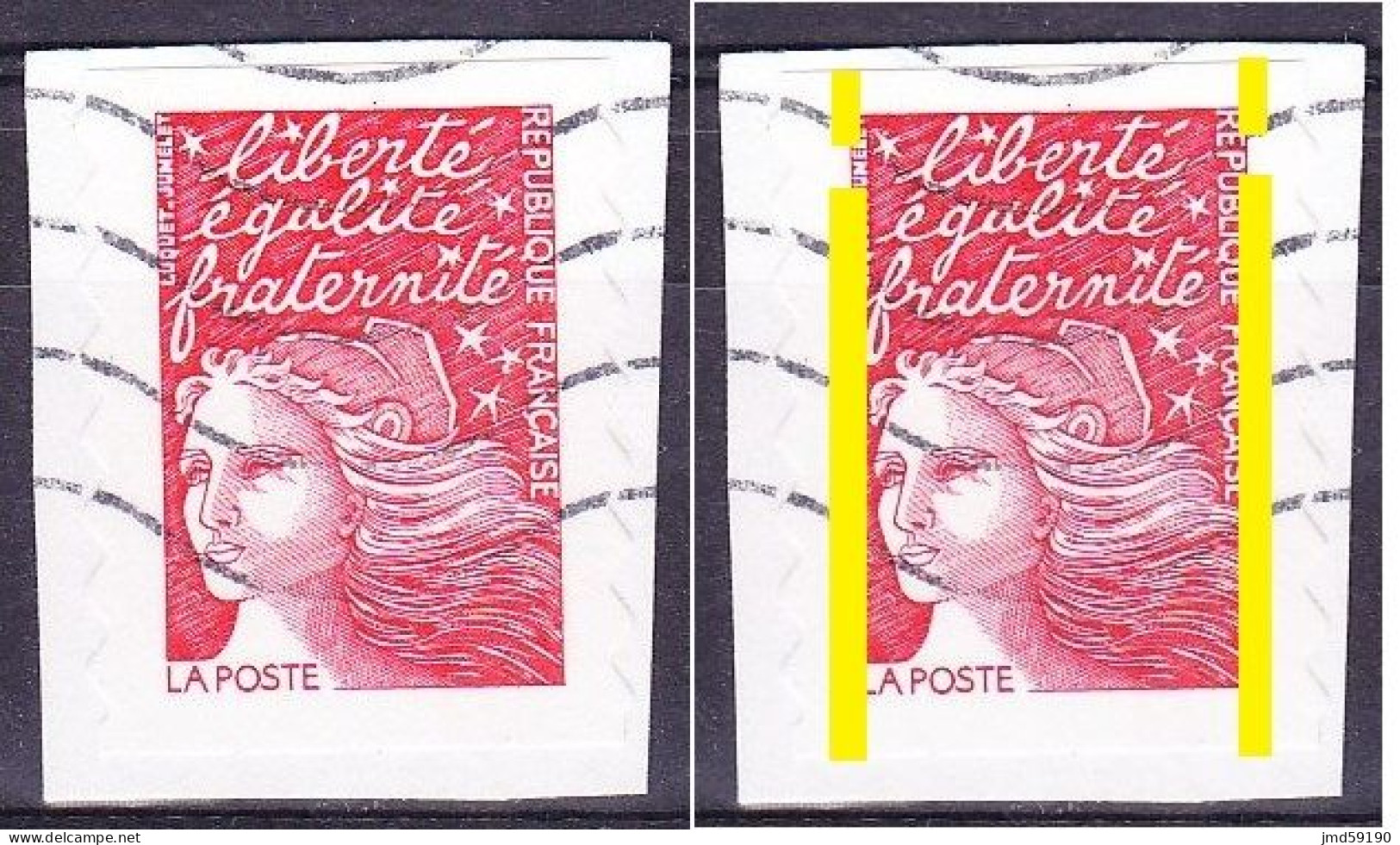 Variété Avec Bande De Phosphore à Cheval, Sur Timbre Rouge Oblitéré Marianne De Luquet N°3085 - 1997-2004 Maríanne Du 14 Juillet