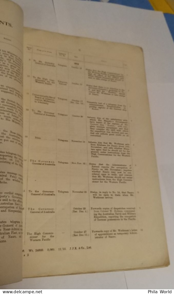 WW1 European War Correspondence MILITARY OPERATIONS AGAINST GERMAN POSSESSIONS IN THE WESTERN PACIFIC 1915 - Inglese