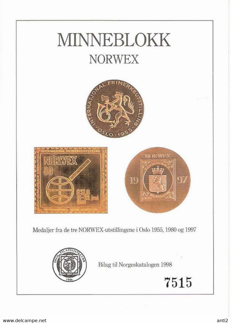 Norway Norge 1998 Souvenir Bloc Medals For Norwex Exhibitions, Mint - Covers & Documents