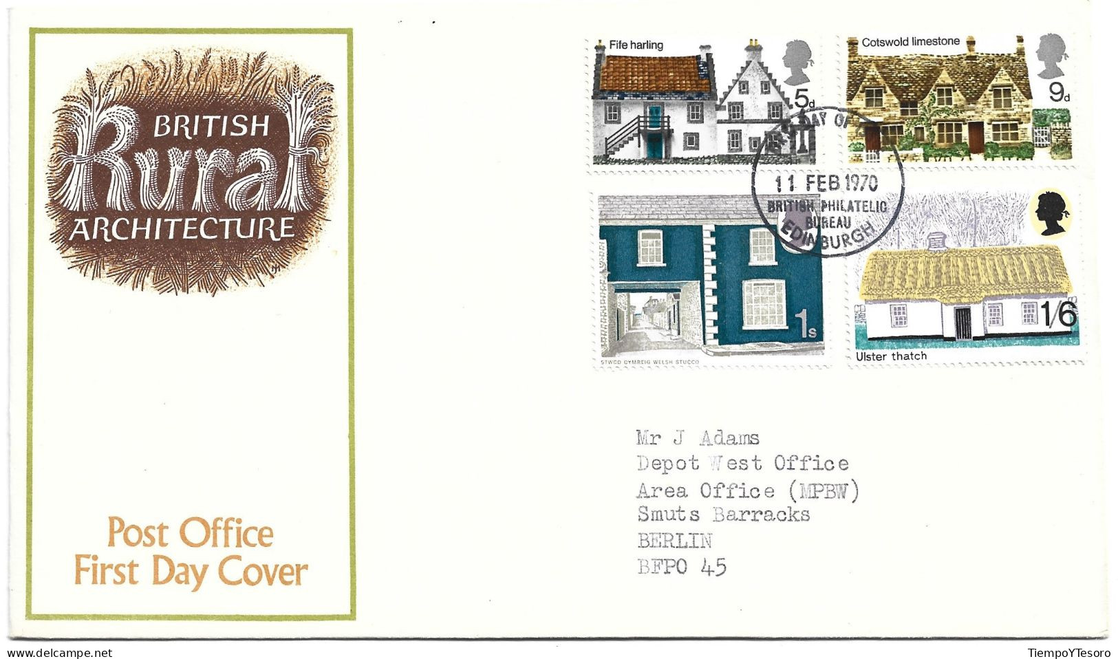First Day Cover - Inigo Jones, 1973, England To Germany N°865 - 1952-1971 Pre-Decimal Issues