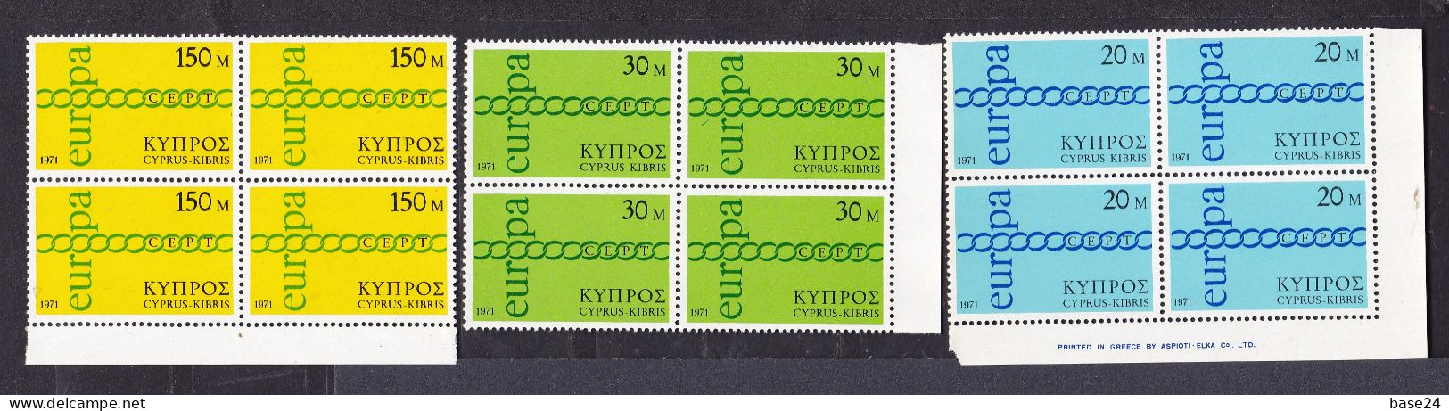 1971 Cipro Cyprus Kibris EUROPA CEPT EUROPE 4 Serie Di 3 Valori In Quartina MNH** CATENA - CHAIN Block 4 - 1971