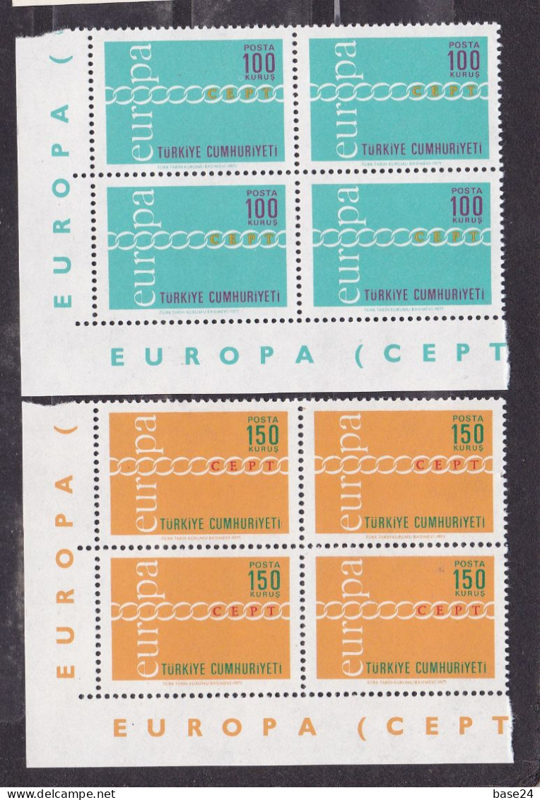 1971 Turchia Turkey Turquie EUROPA CEPT EUROPE 4 Serie Di 2 Valori In Quartina MNH** CATENA - CHAIN Block 4 - 1971