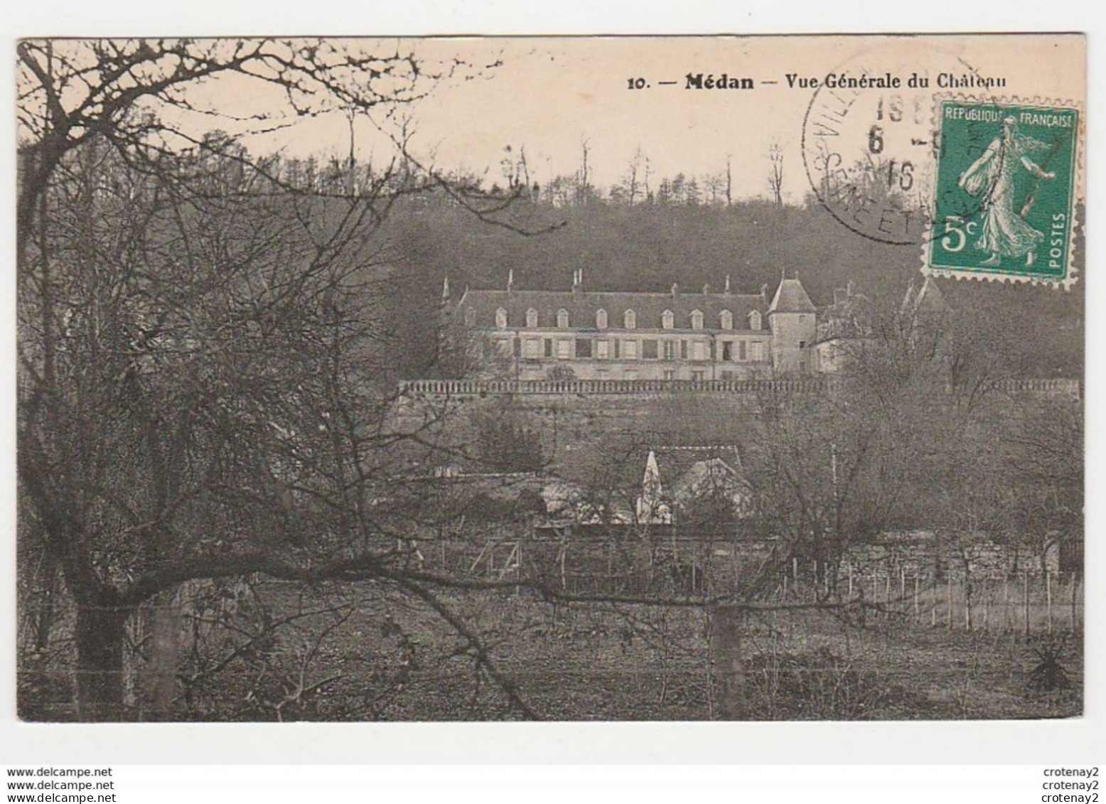 78 Médan N°10 Vue Générale Du Château En 1916 Enseigne Tabac - Medan