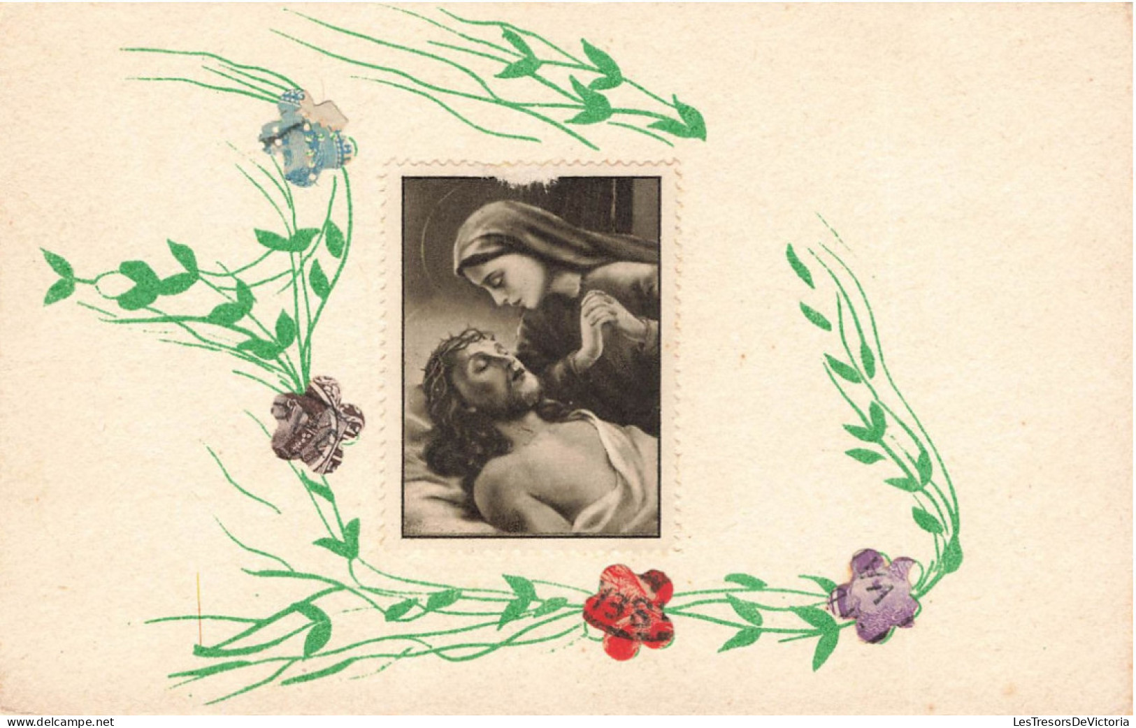 TIMBRES - Marie Pleurant Sur Le Corps Du Christ - Carte Postale Ancienne - Stamps (pictures)