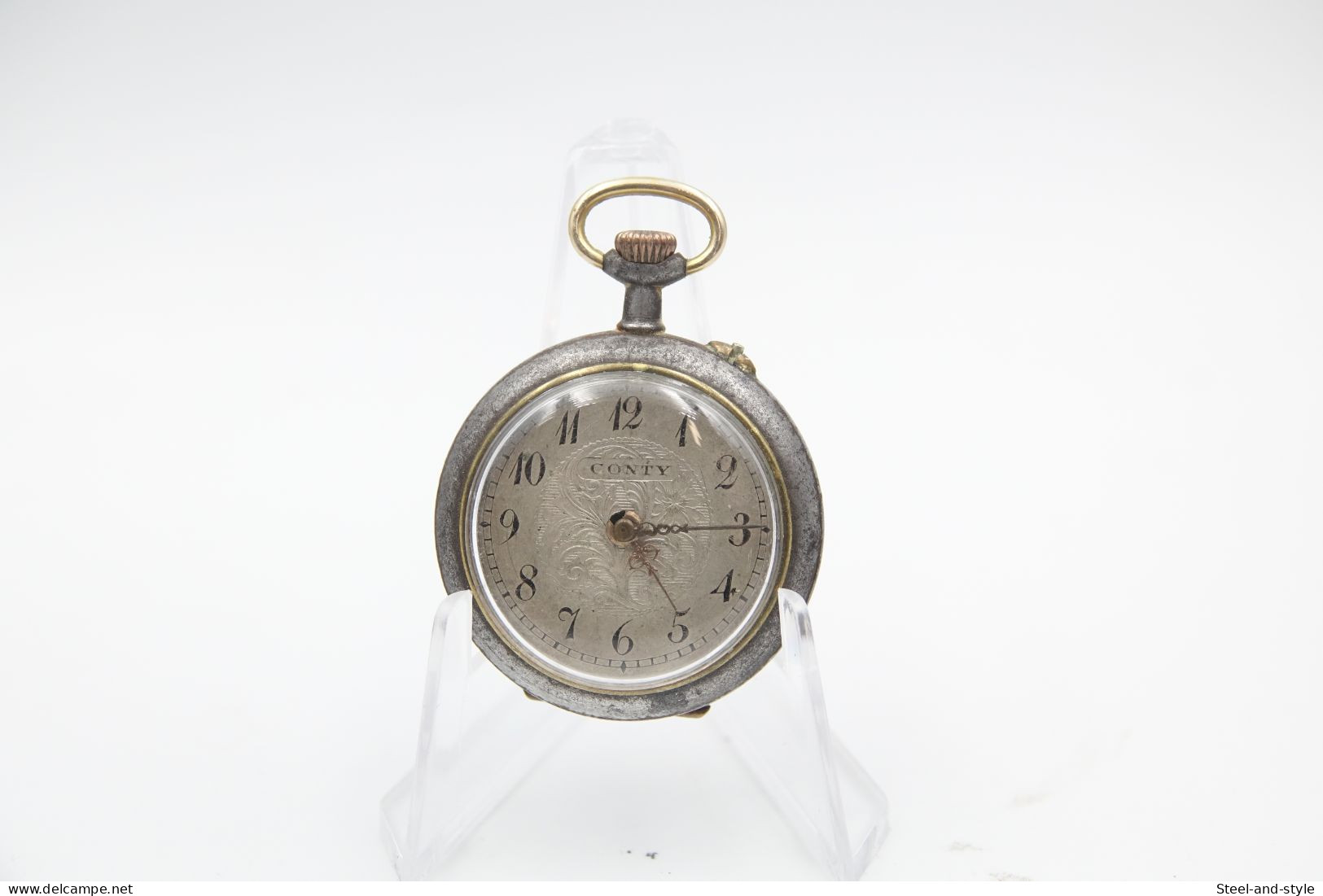 Watches : POCKET WATCH GUN METAL SILVER DIAL CONTY 18-1900's - Original - Running - Relojes De Bolsillo