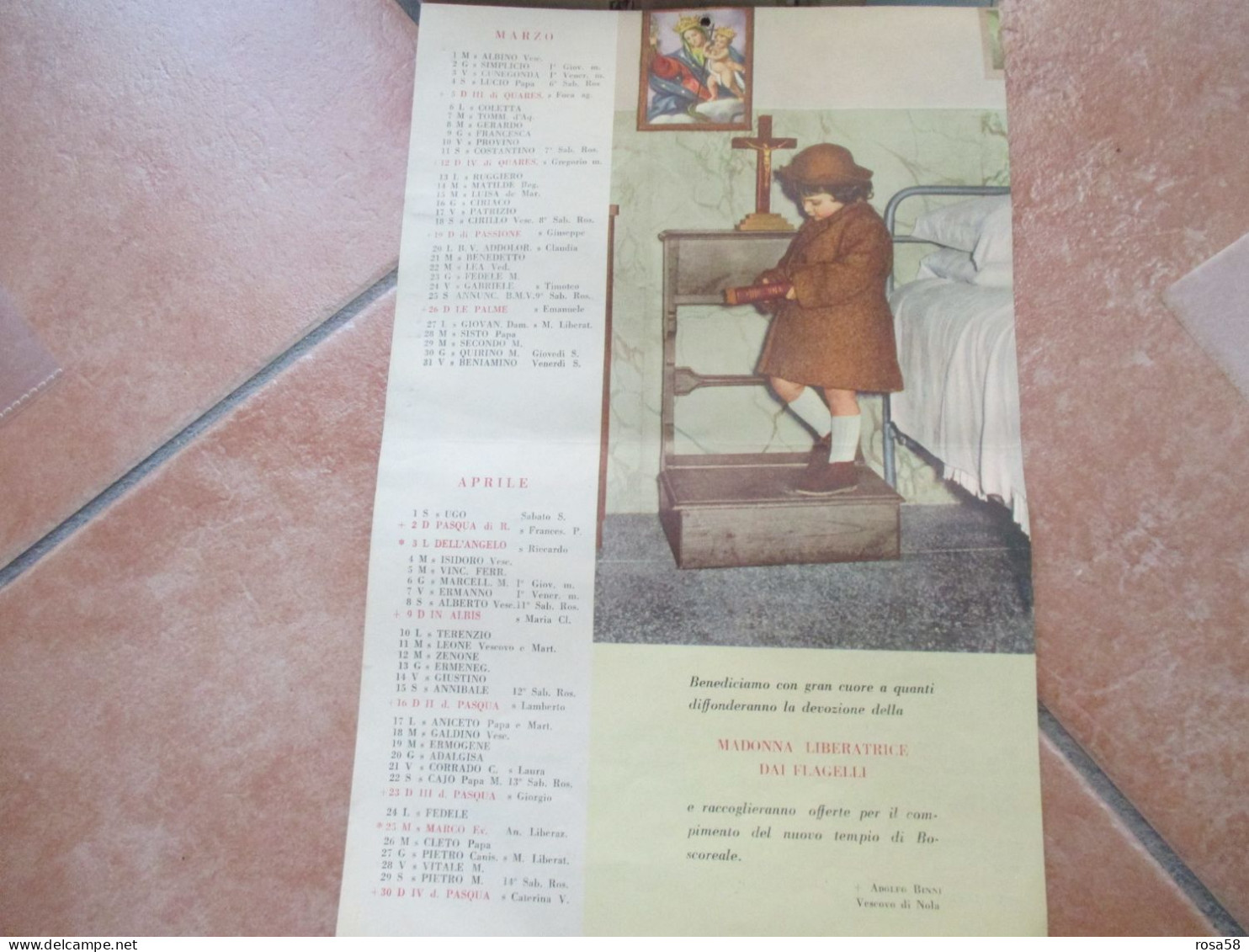 RELIGIONE Cristianesimo MADONNA LIBERATRICE DAI FLAGELLI Boscoreale NAPOLI 1961 Calendario - Groot Formaat: 1961-70