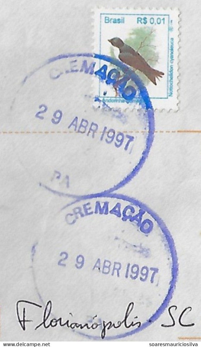 Brazil 1997 Cover Postage Rate Social Letter 1 Cent Of Real From Belém Cremação Agency To Florianópolis Burning Garbage - Briefe U. Dokumente