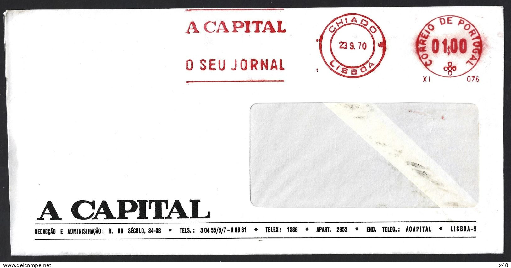 Letter Newspaper 'A Capital' With Banner 'A Capital O Seu Newspaper' Chiado 1970.Letter From The Newspaper 'A Capital' W - Cartas & Documentos