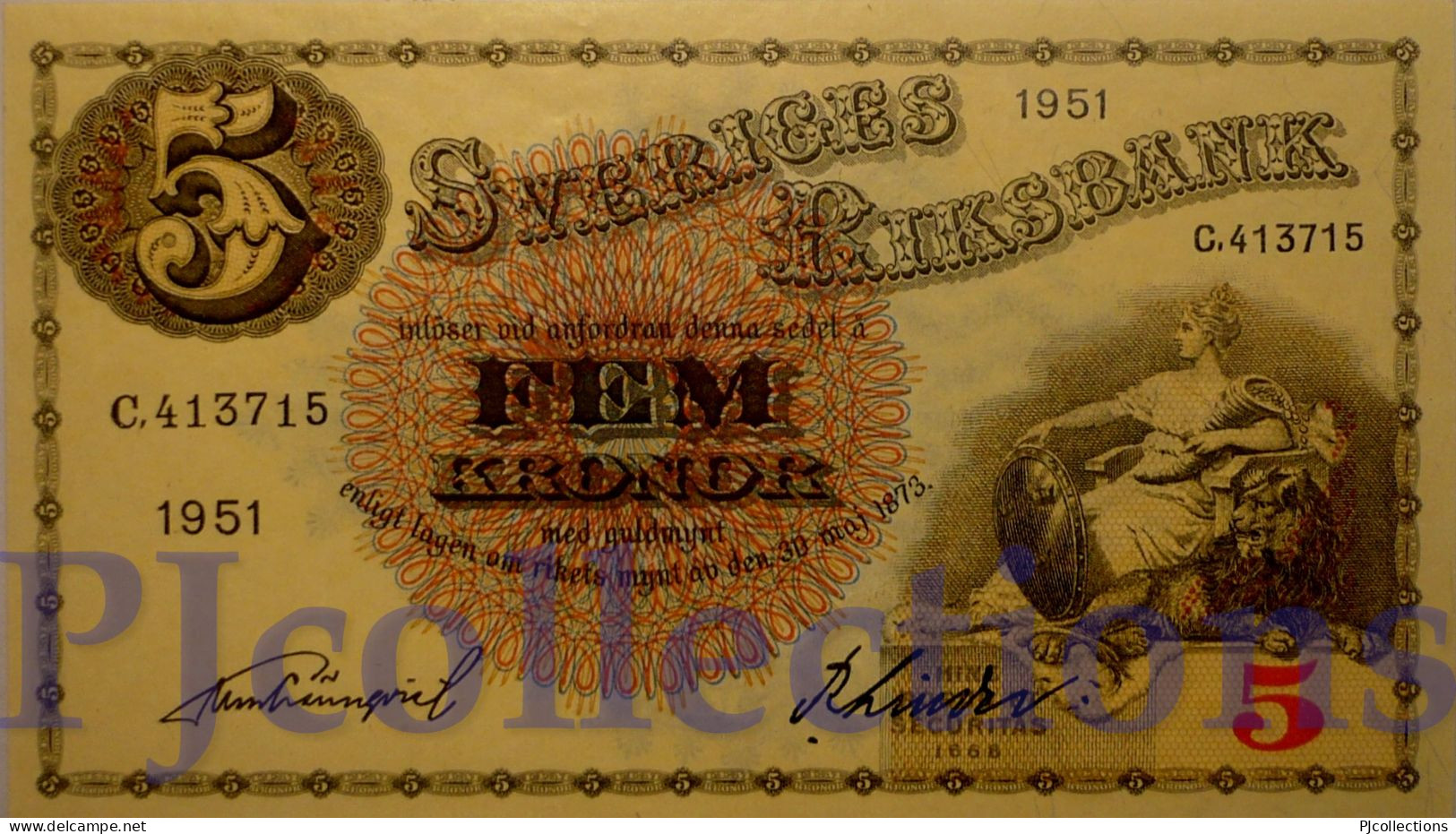 SWEDEN 5 KRONOR 1951 PICK 33ah UNC - Sweden