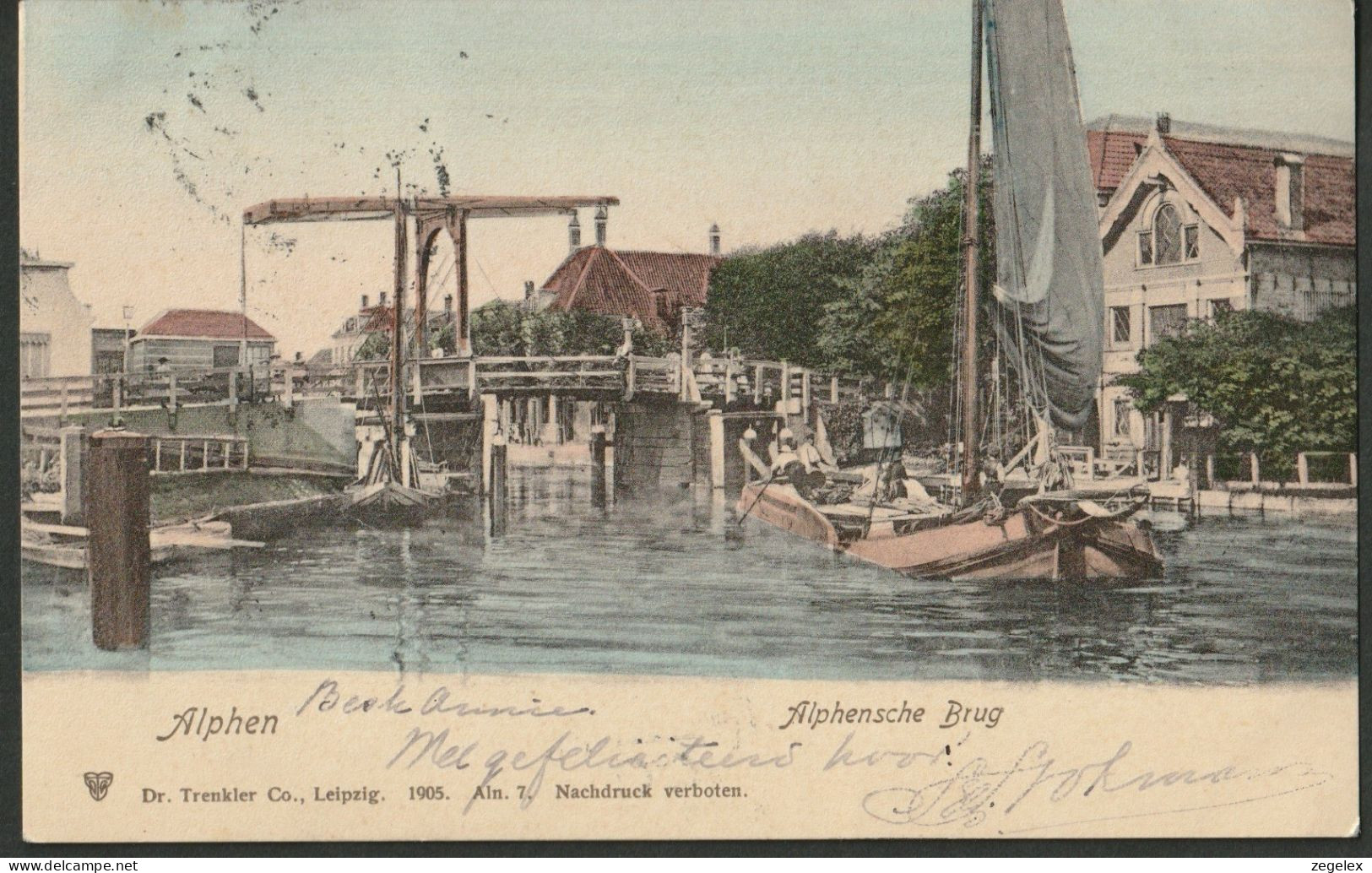 Alphen 1905 Alphensche Brug, Met Boot Die Net Onder De Ophaalbrug Is Gegaan. - Alphen A/d Rijn