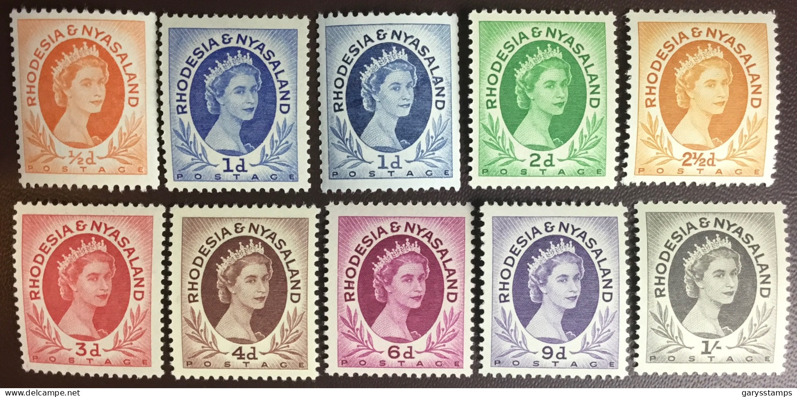 Rhodesia & Nyasaland 1954 Definitives Set To 1s With Variety MNH - Rhodesia & Nyasaland (1954-1963)