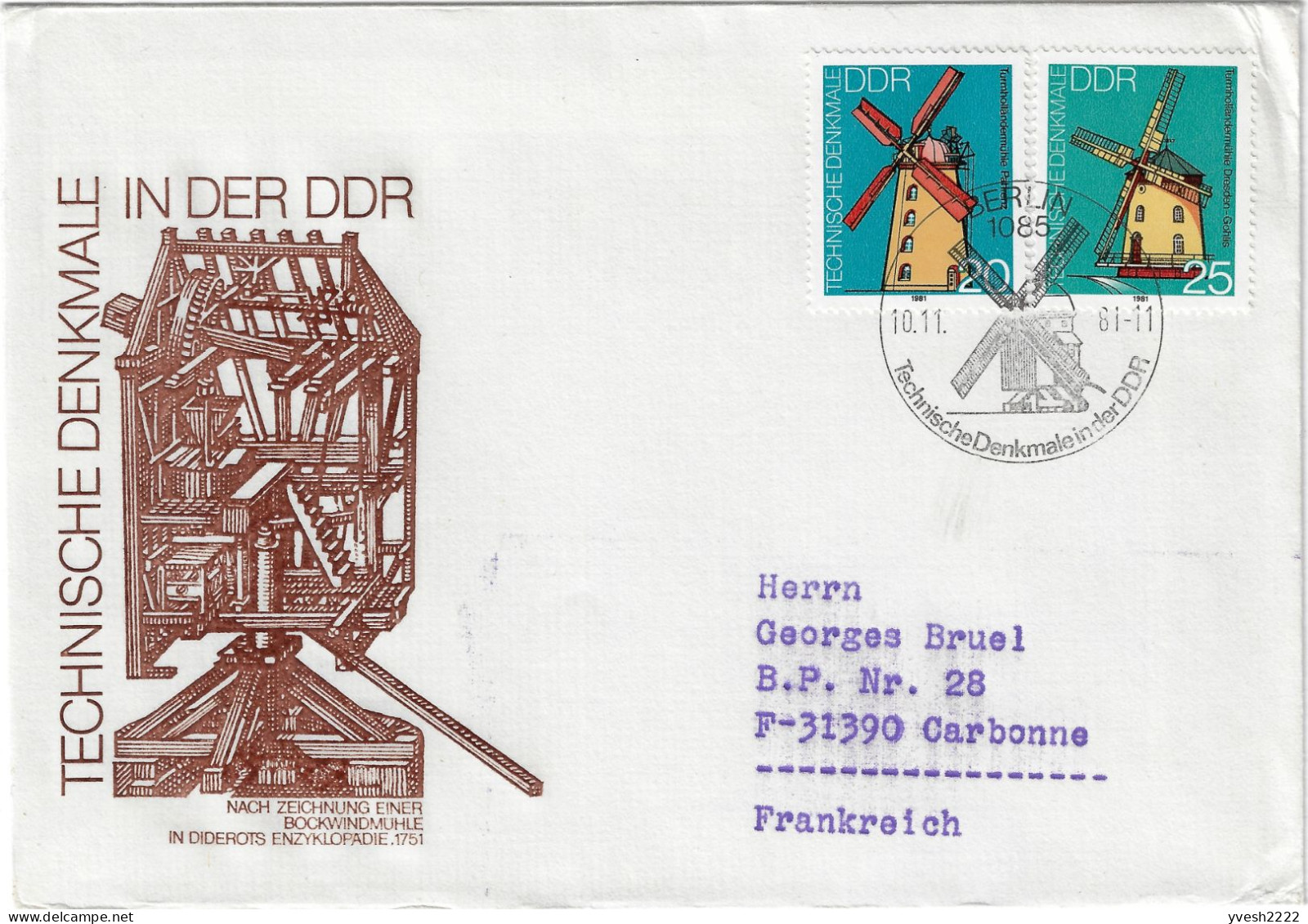 DDR 1981 Y&T 2312 à 2315 Sur FDC. Anciens Moulins à Vent D'Allemagne De L'Est - Molens