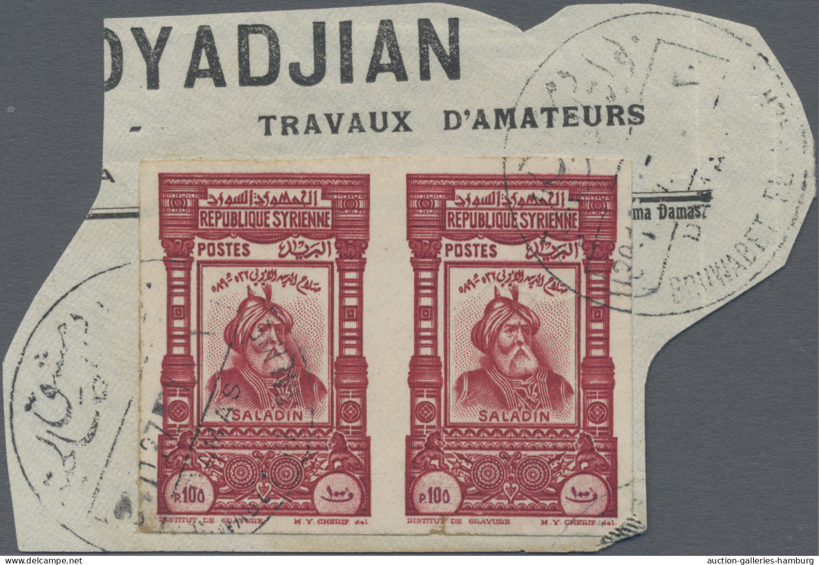 Syria: 1934, 10th Anniversary Of Republic, Saladin 100pi. Red, Imperforate Horiz - Syrie