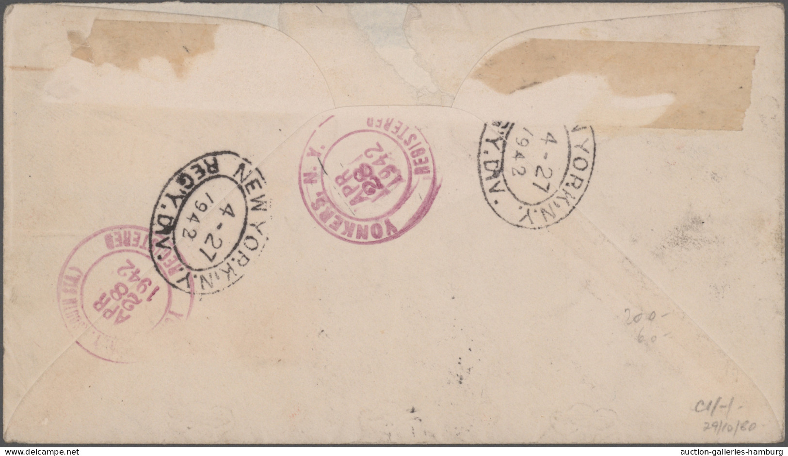 Liberia: 1942 "First Flight Liberia-U.S.": 1941 Airmail Stamps 50c On 2c And 50c - Liberia