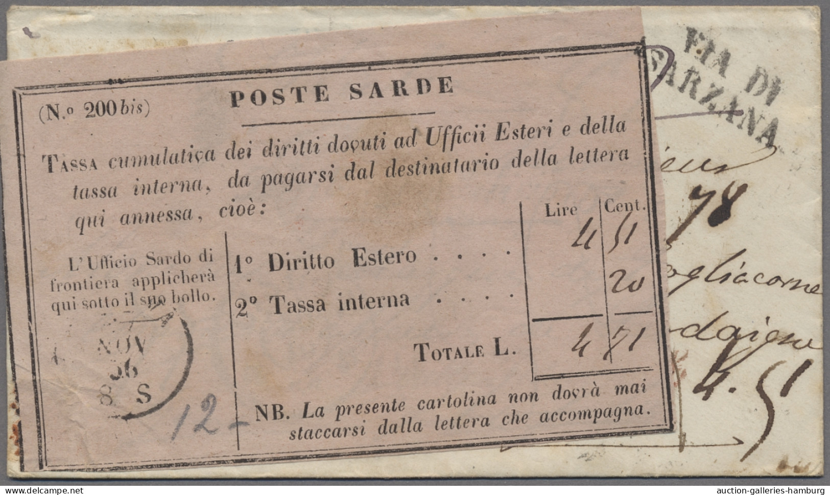 Italian States - Sardinia: 1856, Brief Aus Portugal (Marke Abgefallen) Nach Neap - Sardaigne