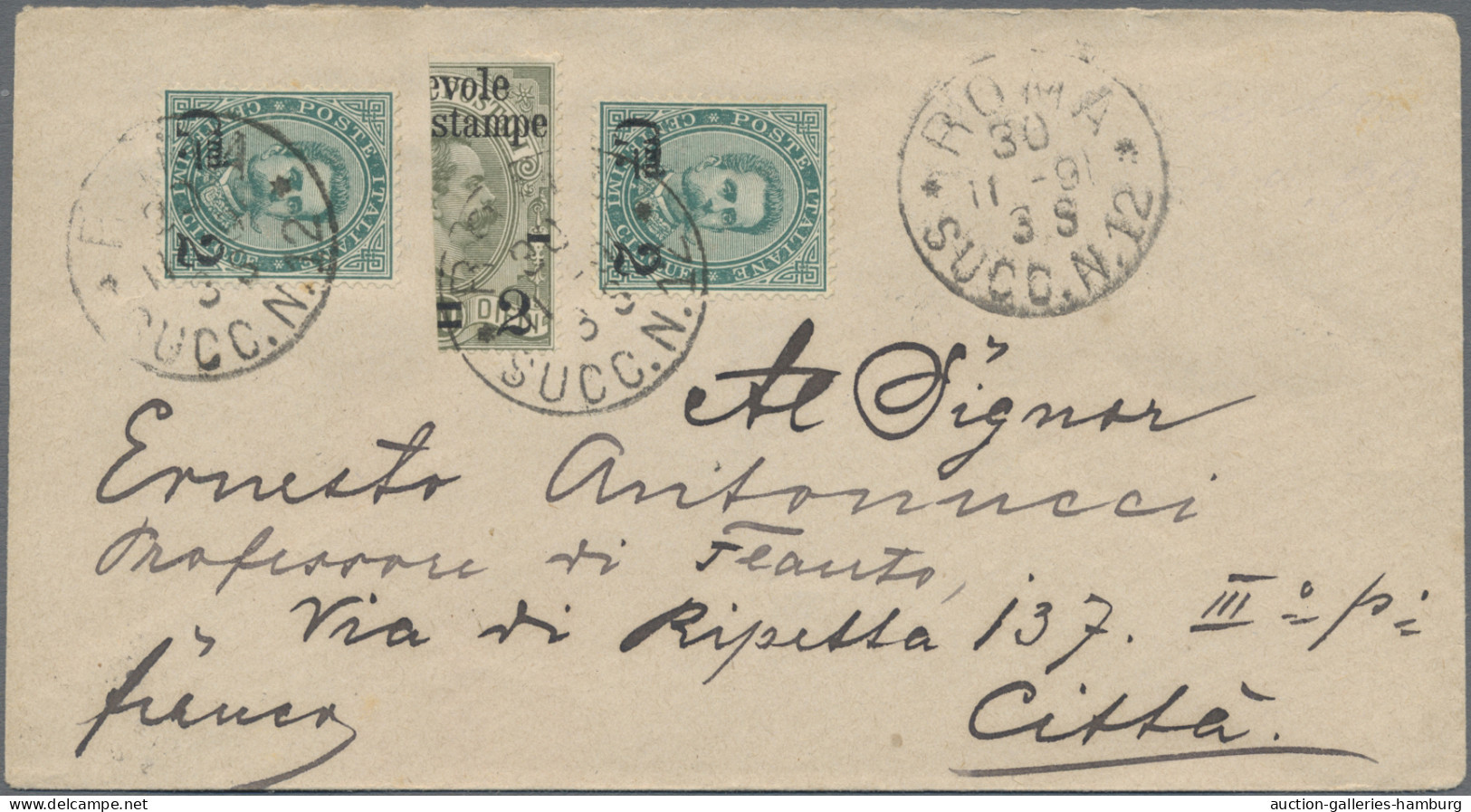 Italy: 1890/1891, BISECTED STAMPS: 2 C On 10 C Olive Resp. 2 C On 50 C Carmine, - Marcophilie