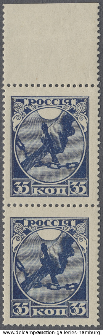 Russia: 1918, 1. Jahrestag Der Oktoberrevolution, 35 K. Blau Und 70 K. Braun, Je - Neufs