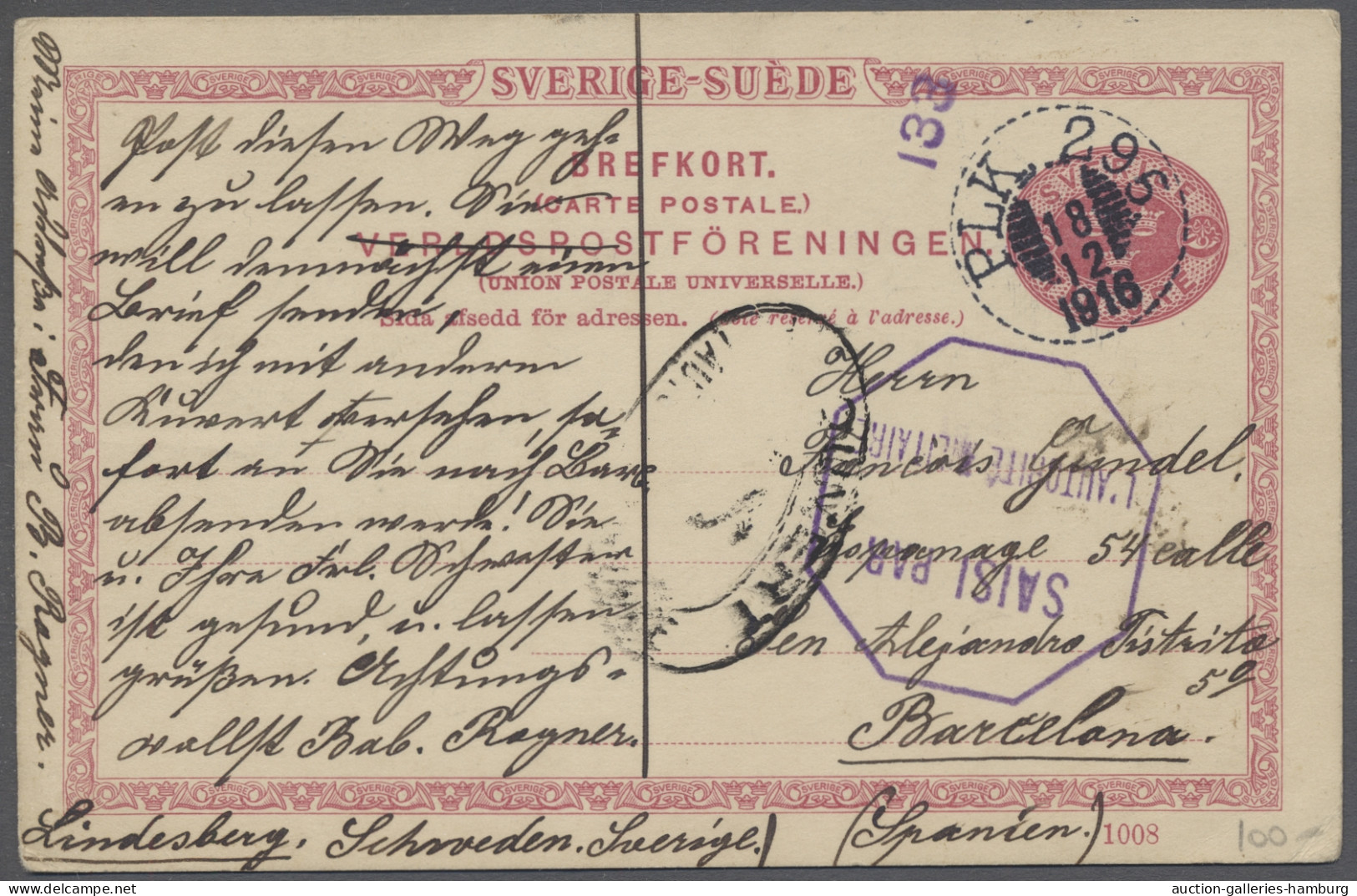 Sweden - Postal Stationery: 1916, Dec 18, 10 Oere Card With Railway Cancellation - Entiers Postaux