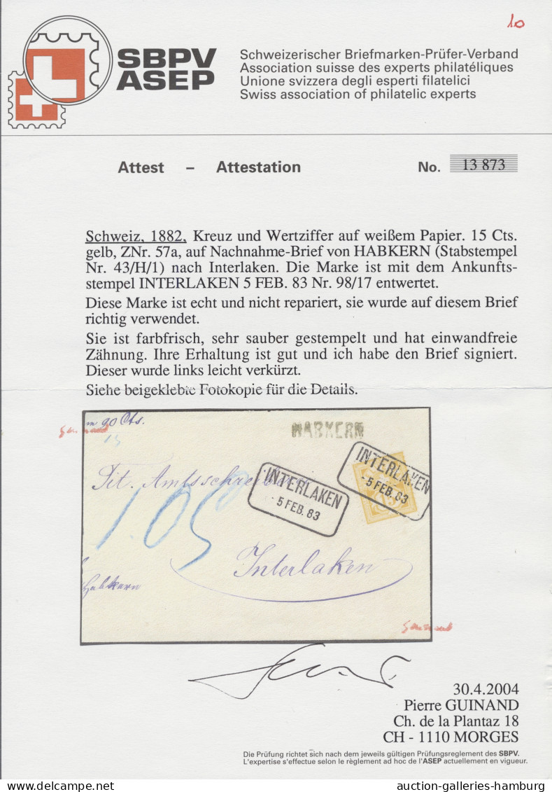 Schweiz: 1883, Kreuz über Wertschild Auf Weißem Papier, 15 C. Lebhaftgelbocker A - Lettres & Documents