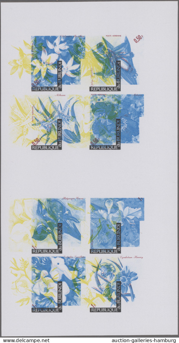 Thematics: Flora-orchids: 1972/1973, Burundi, Orchids, Six Combined Progressive - Orchidées