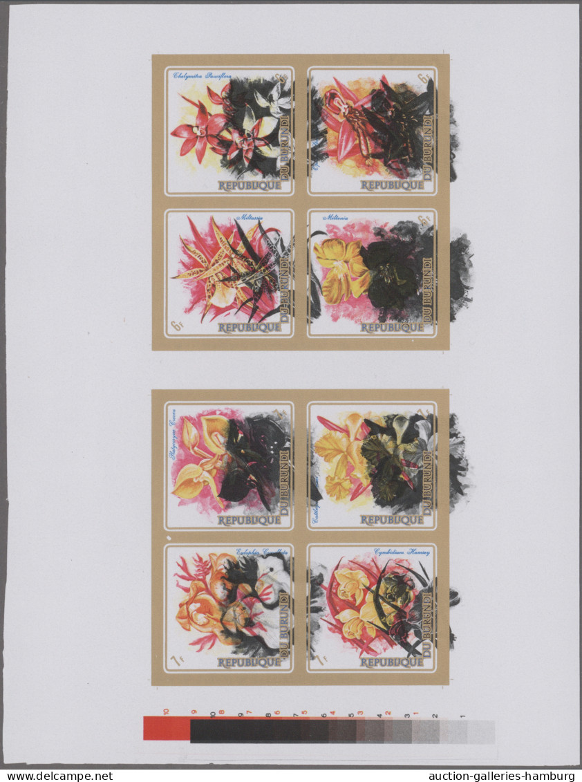 Thematics: flora-orchids: 1972/1973, Burundi, Orchids, six combined progressive