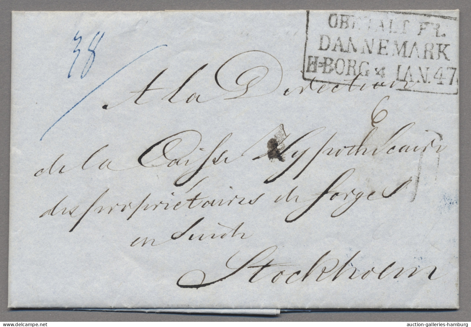 Hamburg - Dänisches Oberpostamt: 1847, Seltener Schwarzer R3 "OBETALT FR./DANNEM - Hambourg