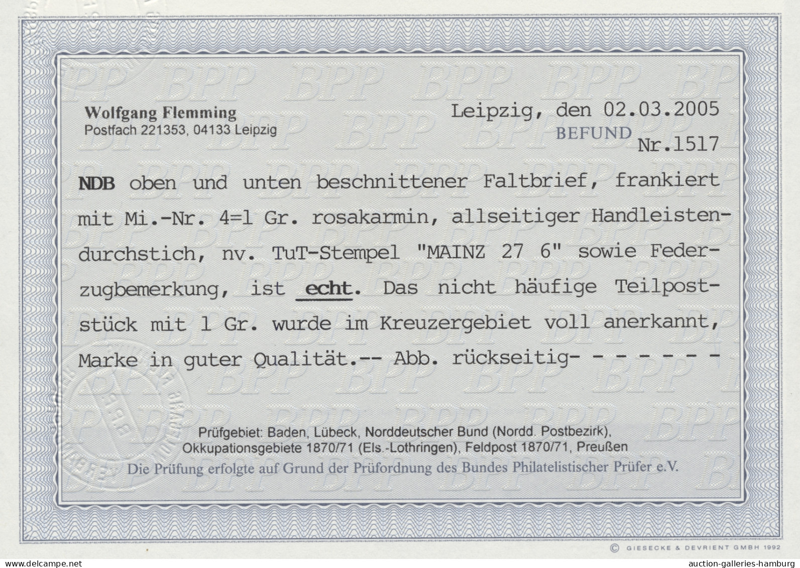 Norddeutscher Bund - Marken Und Briefe: 1868, Freimarke 1 Gr. Rosakarmin Durchst - Other & Unclassified