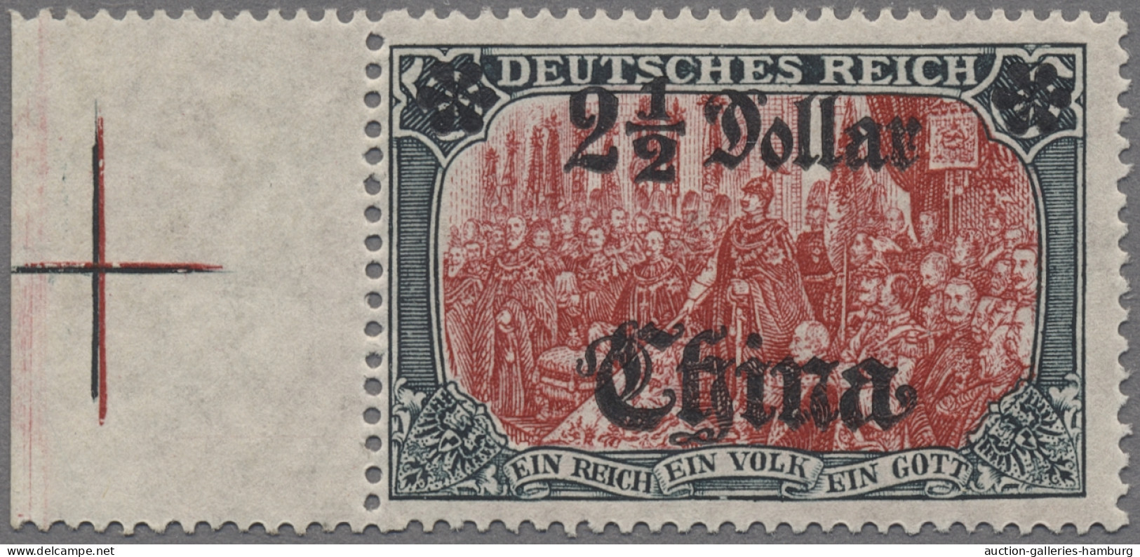 Deutsche Post In China: 1907ff., Reichsgründungsfeier, 5 Mark Mit Überdruck "2 1 - Chine (bureaux)