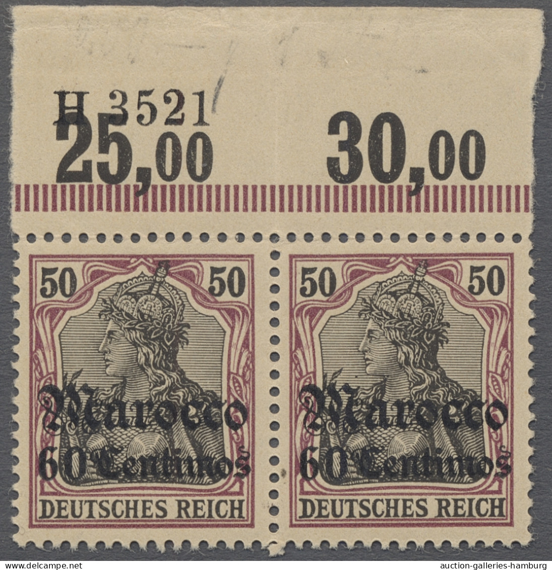 Deutsche Post In Marokko: 1905, Germania Deutsches Reich Ohne WZ., 60 C. Und 1 P - Morocco (offices)