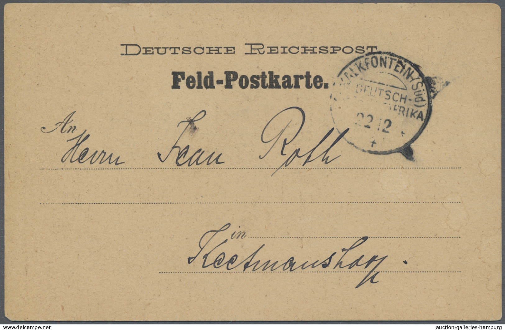 Deutsch-Südwestafrika - Stempel: 1914, Feldpostkarte 1. Weltkrieg, Innerhalb Von - Sud-Ouest Africain Allemand