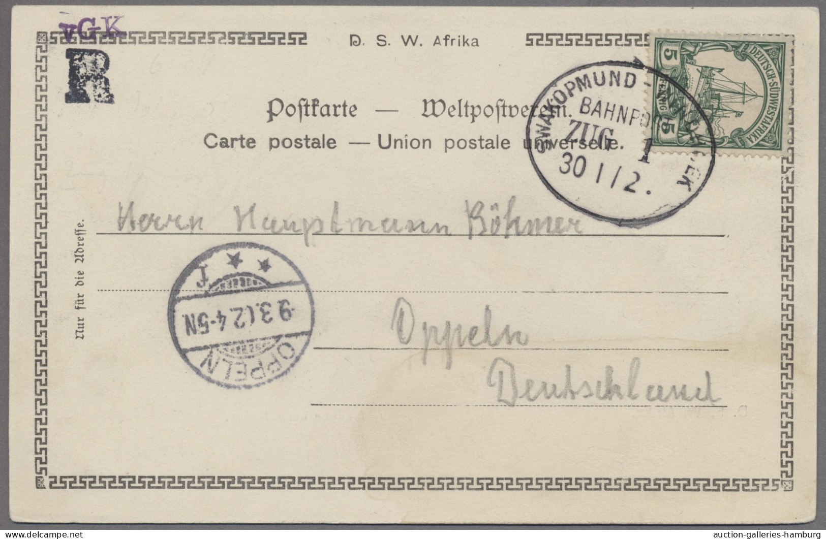 Deutsch-Südwestafrika - Stempel: BAHNPOST, 1902, Klarer Abschlag "SWAKOPMUND - W - Sud-Ouest Africain Allemand