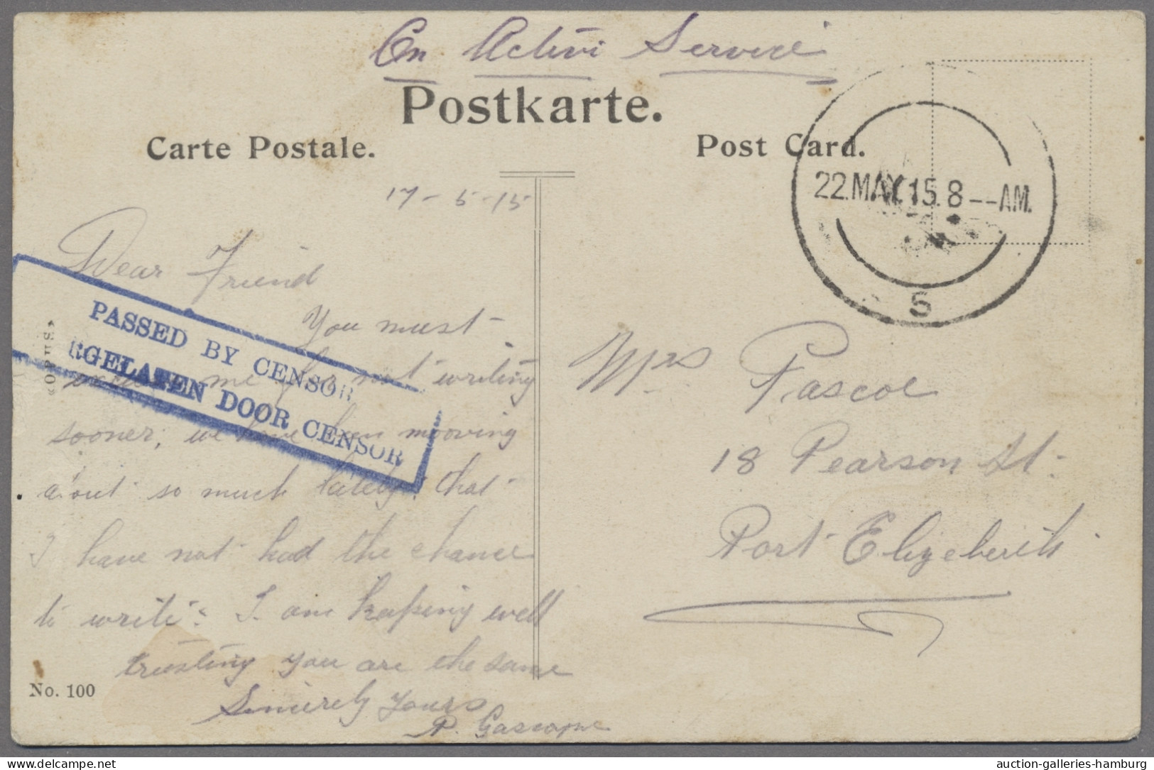 Deutsch-Südwestafrika - Stempel: 1915, WALVIS BAY (südafrikanische Enklave), Stu - Sud-Ouest Africain Allemand