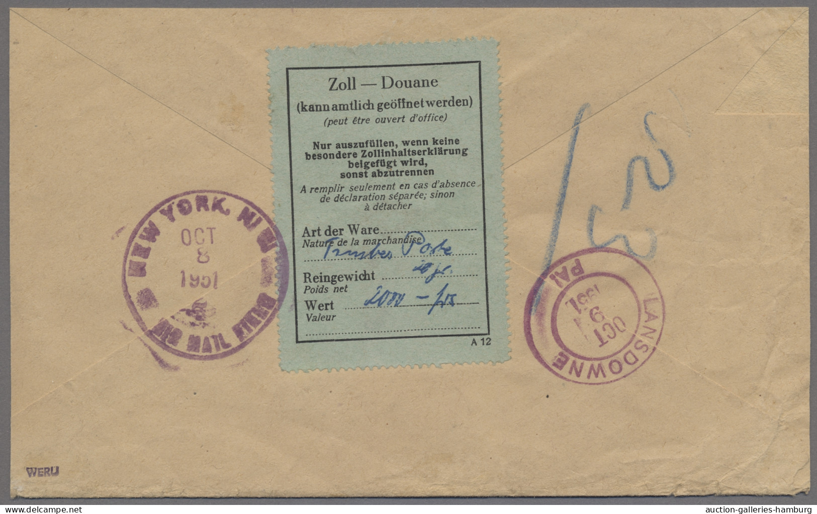 Saarland (1947/56): 1951, Saar III, Flugpostmarke 200 Fr. Als MEHRFACHFRANKATUR - Other & Unclassified